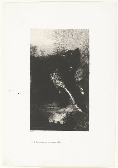 Kimæren med grønne øjne, skrigende, snurrende ...la Chimère aux yeux verts, tournoie, aboie (titel på objekt) Tentation de Saint-Antoine (1) (serietitel) Temptation of Saint Anthony (serietitel) af Odilon Redon