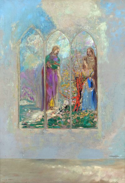 Andagt foran en rød busk - Andagt nær en rød busk - Maleri af Odilon Redon (1840-1916) af Odilon Redon