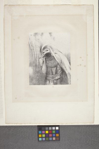 Hun tegner fra sit bryst en svamp helt sort... (litografi på kinesisk applikationspapir) af Odilon Redon