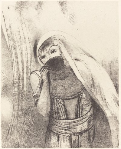 Hun trækker fra sin barm en svamp, helt sort, og dækker den med kys af Odilon Redon