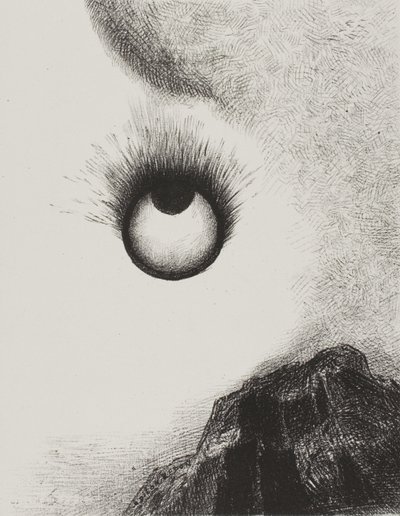 Overalt brænder øjenæblerne, tallerken 9 fra The Temptation of Saint Anthony (1. serie) af Odilon Redon