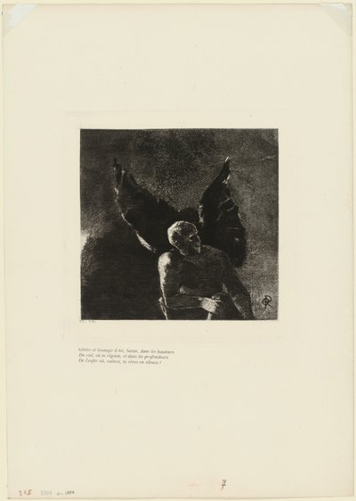 Ære og pris til dig, Satan, i himlens højder, hvor du herskede og i helvedes dyb, hvor, besejret, du drømmer i stilhed!, plade 8 af 9 af Odilon Redon