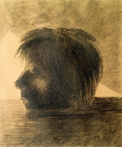 Head of Orpheus on the Water eller The Mystic, 1880 (kul og blyant på papir) af Odilon Redon