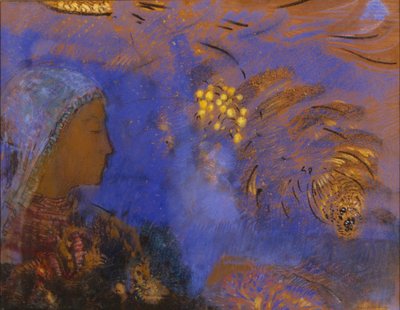 Head of a Woman (pastel på brunt papir) af Odilon Redon