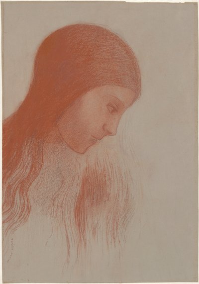 Hoved af en ung pige i profil af Odilon Redon