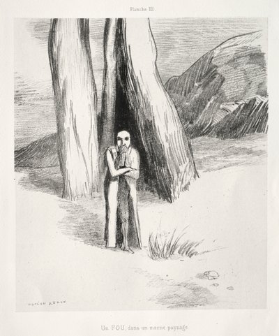 Homage to Goya: A Madman in a Dismal Landscape, 1885. af Odilon Redon