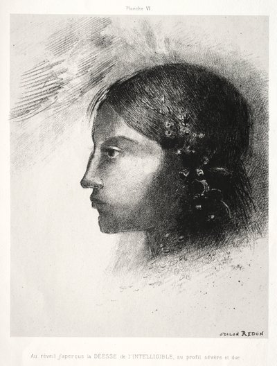 Homage to Goya: Upon Awakening I Saw the Goddess of the Intelligible, 1885. af Odilon Redon