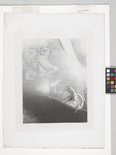 Han falder ind i afgrunden... (litografi på kinesisk applikationspapir) af Odilon Redon