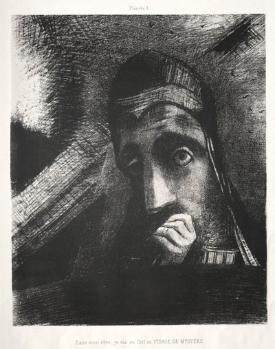 I min drøm så jeg på himlen et ansigt af mystik af Odilon Redon