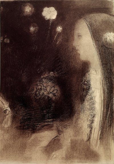 I drømmen Gravering af Odilon Redon (1840-1916) 1879 Paris, privat samling af Odilon Redon