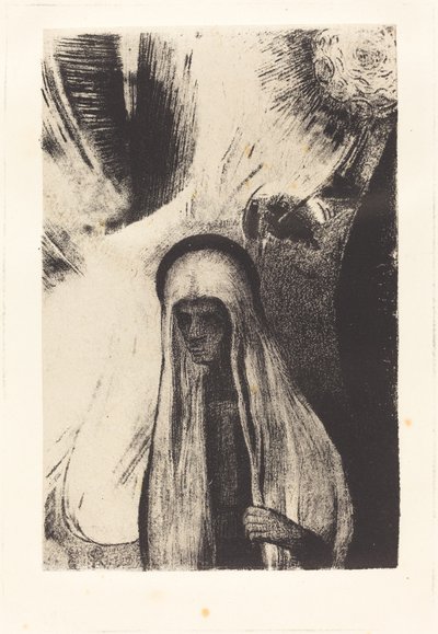 Den gamle kvinde: Hvad er du bange for? Et stort sort hul! Måske er den tom? (Hvad er du bange for? Et bredt sort hul! Det er måske tomt!) af Odilon Redon