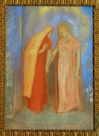 La Visitation - Sankt Maria besøger Sankt Elisabeth R (pastel) af Odilon Redon
