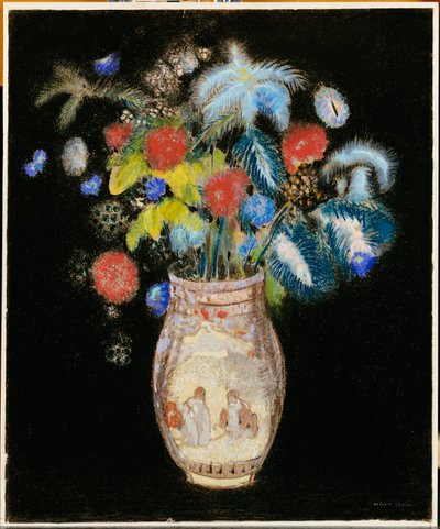 Stor buket på sort baggrund, ca. 1910 af Odilon Redon