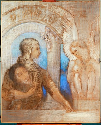 Den mystiske ridder (olie på lærred) af Odilon Redon