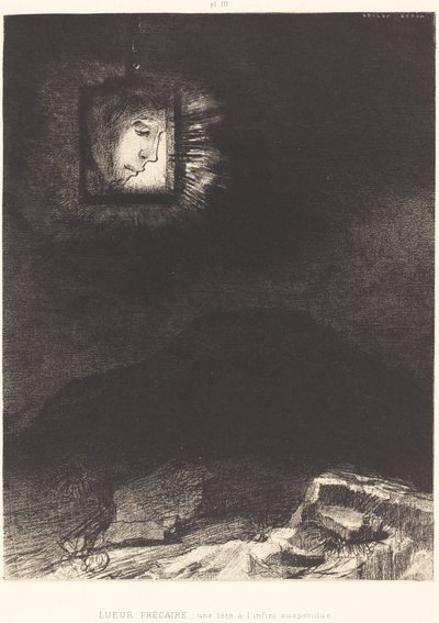 Usikre glimt, et hoved ophængt af Odilon Redon