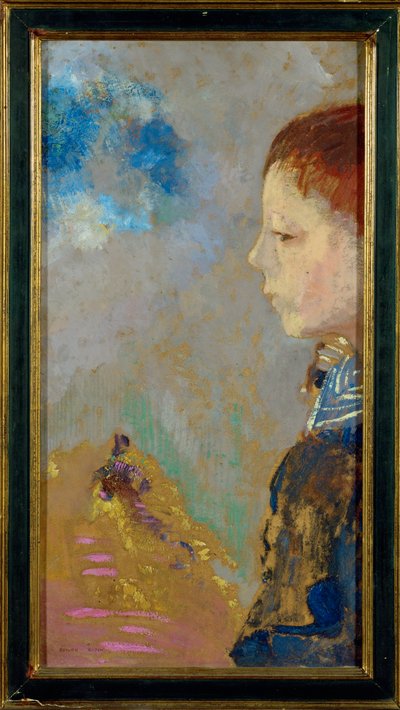 Portræt af Ari Redon med sejlerbluse (maleri på karton) af Odilon Redon