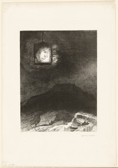 Precarious Glimmering, a Head Suspended from Infinity, plade 3 af 6 af Odilon Redon