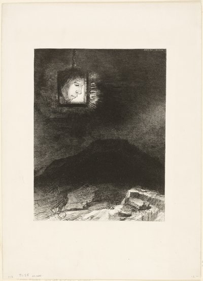 Precarious Glimmering, a Head Suspended from Infinity, plade 3 af 6 af Odilon Redon