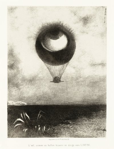 Illustrationsserie til Edgar Poe: "The Eye, Like a Strange Balloon, Mounts toward Infinity" Litografi af Odilon Redon (1840-1916) af Odilon Redon