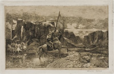 Fanebærer krydser en strøm af Odilon Redon