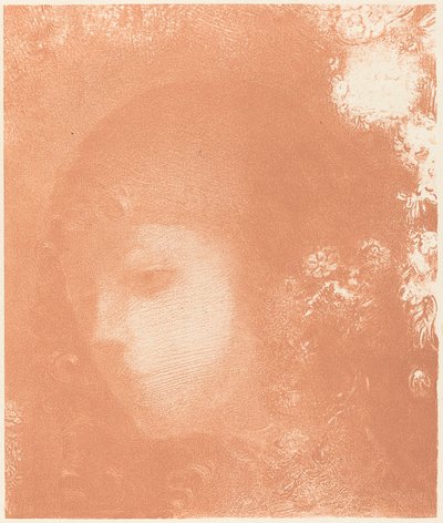 Hoved af et barn med blomster af Odilon Redon