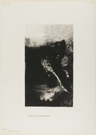 The Chimera with Green eyes Turns, Bays, tallerken 7 fra The Temptation of Saint Anthony (1. serie) af Odilon Redon