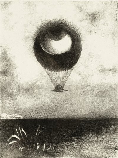 Øjet, som en mærkelig ballon, stiger mod det uendelige. Serie: For Edgar Poe, 1882 af Odilon Redon