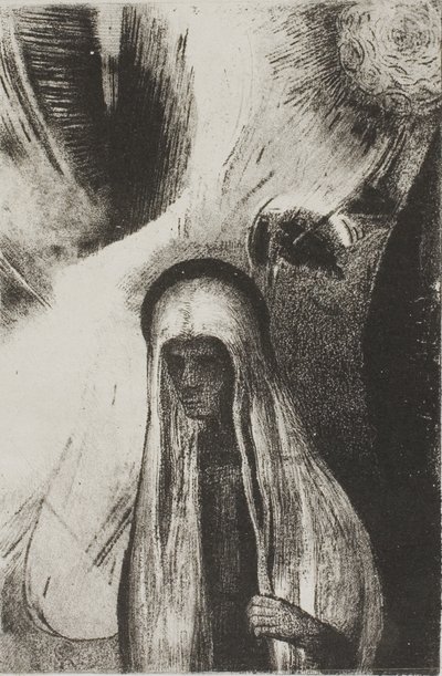 Den gamle kvinde: Hvad er du bange for? Et bredt sort hul! Det er måske tomt?", plade 19 af 24 af Odilon Redon