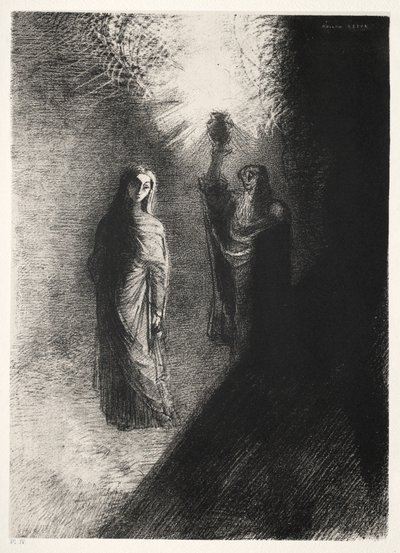The Temptation of Saint Anthony First Series: He Raises the Bronze Urn, 1888. af Odilon Redon
