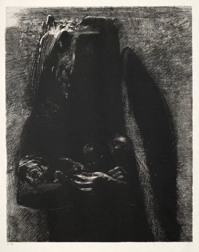 The Temptation of Saint Anthony Første serie: Det er djævelen, der bærer under hans to vinger, 1888. af Odilon Redon