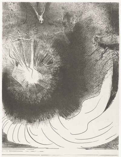 Ud af de himmel viel en stor ster og en stor stjerne faldt ned fra himlen og brændte som en fakkel (titel på objekt) Apocalypse of Saint John (serietitel) Openbaring van Johannes (serietitel) af Odilon Redon