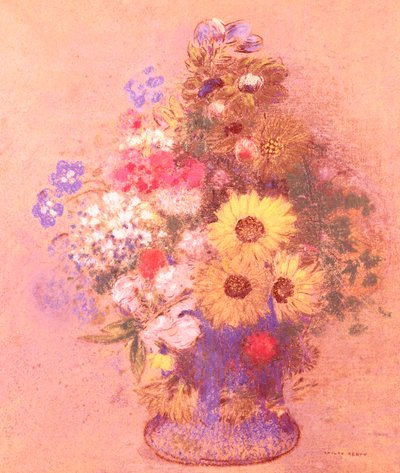 Vase med blomster (pastel om bord) af Odilon Redon