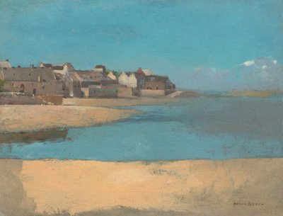 Landsby ved havet i Bretagne, ca. 1880 (olie på karton på hård plade) af Odilon Redon