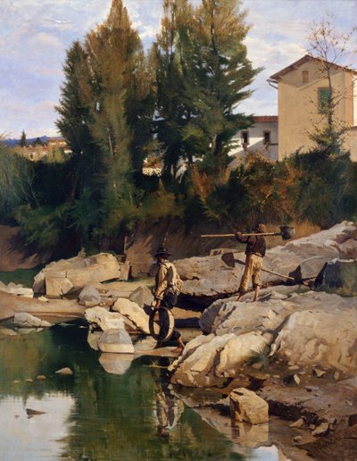 Renaioli (sandgravere) ved Mugnone-floden af Odoardo Borrani