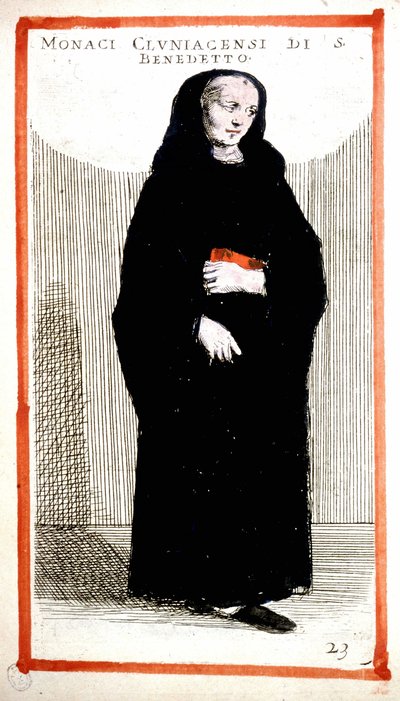 Religiøs orden: munk fra Cluny Abbey (Cluniian). 1500-tals stik. Ifølge O. Fialetti. af Odoardo Fialetti