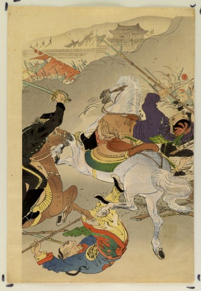 Eine Kavallerieschlacht, Mandschurei af Ogata Gekko