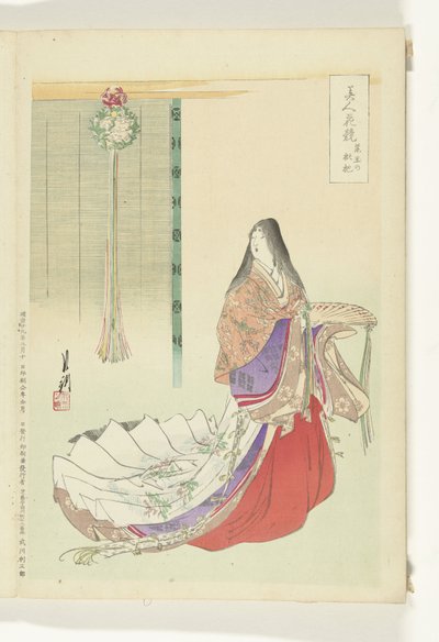 Heian ventedame Sammenligninger mellem skønheder og blomster (serietitel) Bijin hana kurabe (serietitel på objekt) af Ogata Gekko