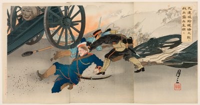 Under det store slag ved Hamotang ved Jiuliancheng tager vores tropper en russisk fange af Ogata Gessan
