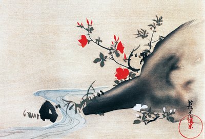 Azaleaer og vandløb, kakemonoer (hængte ruller) malet på silke af Korin Ogata (1658-1716), Edo-perioden (1603-1868), Japan af Ogata Korin