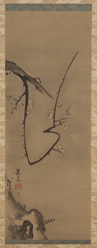 Prunus, hængende rulle, ca. 1700 (blæk på silke) af Ogata Korin