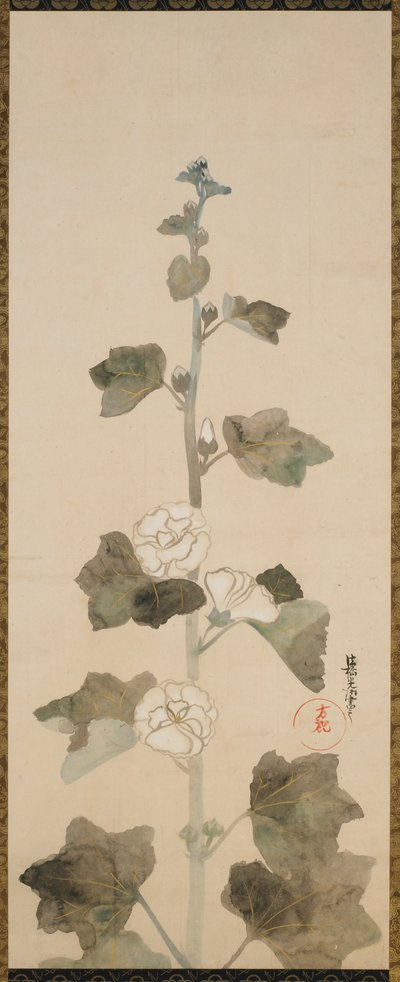 Hvide stokroser, Edo-periode, slutningen af det 17.-begyndelsen af det 18. århundrede. af Ogata Korin