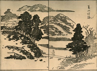 Landskab med figur, der krydser en bro, 1809, 1924. af Ogura Tokei