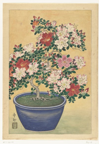 Blomstrende azalea i blå krukke af Ohara Koson (signed by artist)