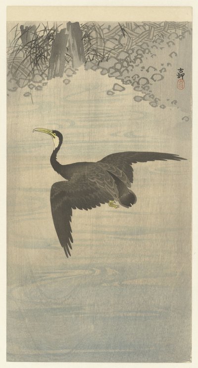 skarv i flugt af Ohara Koson