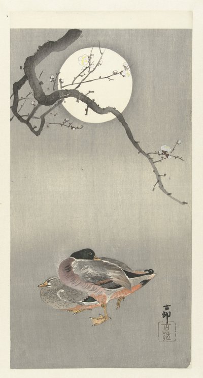 Ænder ved fuldmåne af Ohara Koson