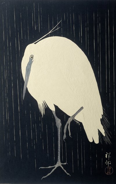 Hejrer i regnen, 1925-36 (farvetræsnit) af Ohara Koson