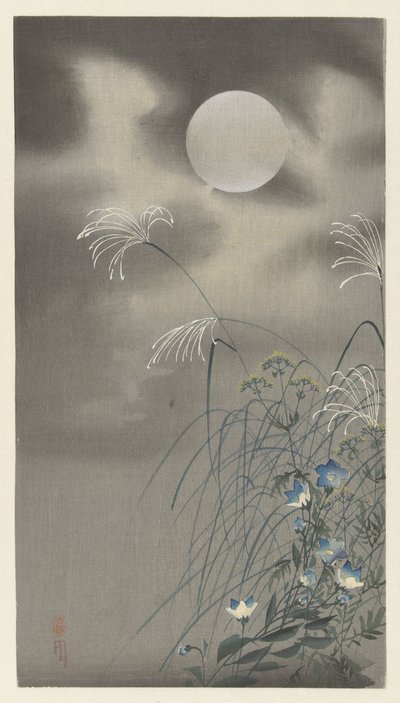 Græsser og blomster ved fuldmåne af Ohara Koson