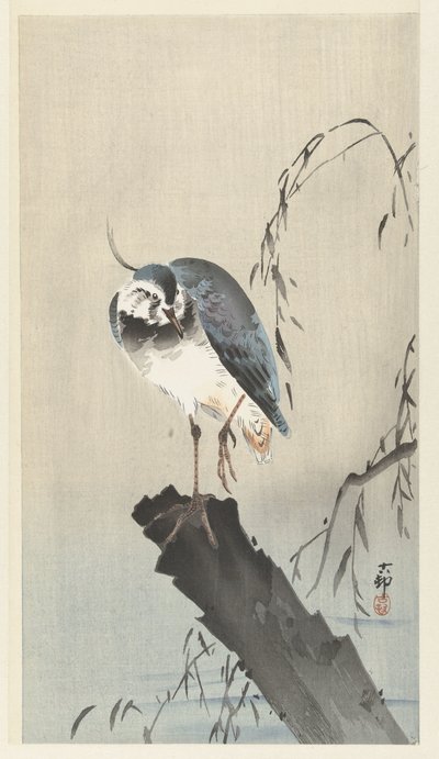 Vibe på en træstub af Ohara Koson