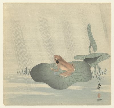 Frø på lotusblad af Ohara Koson