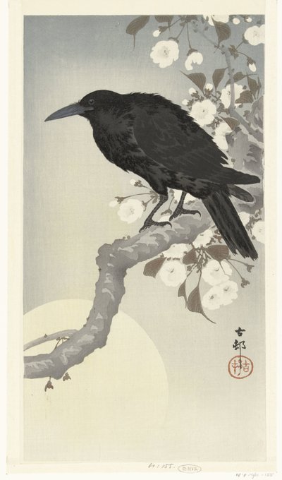 Krage ved fuldmåne af Ohara Koson